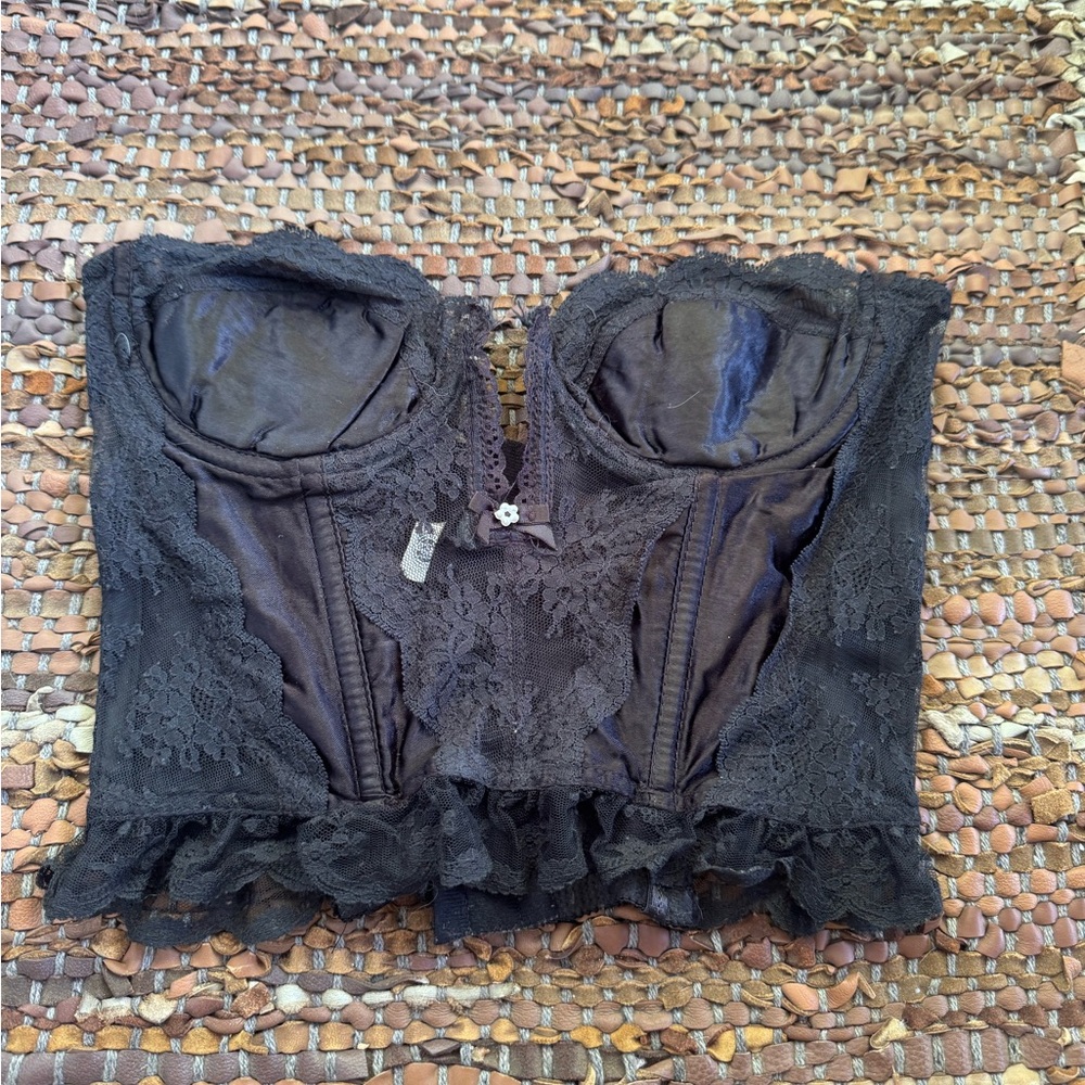Victoria's Secret Vintage Crown Label Black Bandeau Corset Top with Lace Trim